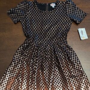 Lularoe Amelia Black and Rose Gold Lattice Dress